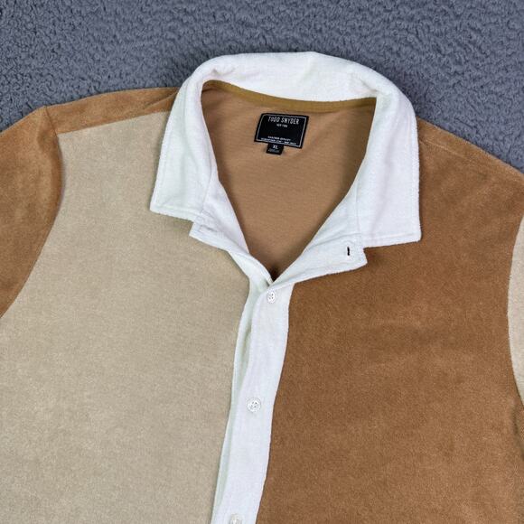 Todd Snyder Terry Cabana Beach Polo Shirt Mens XL Brown Colorblock Towel Cloth - Picture 1 of 9